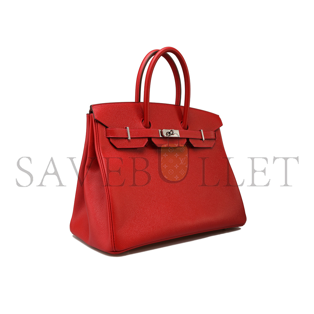 HERMÈS BIRKIN 35 SWIFT LEATHER RED SILVER BUCKLE H049362CC02 (35*25*18cm)